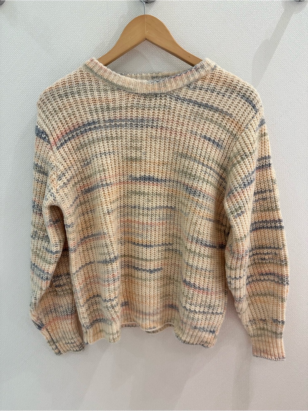 Relaxed Cream Multicolor Stripe Crewneck Sweater